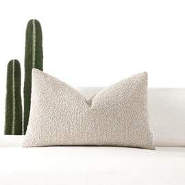 ROMANDECO Boucle Decorative Lumbar Pillow Cover for Couch Set of 1, 12x20 inches, Beige