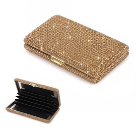 Cuxawamiyo Aluminium Card Holder Gold Rhinestone Slim Credit Card Case for Business Cards and Daily Travel