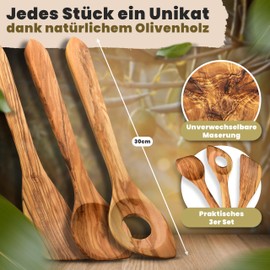 Wooden Cooking Spoons, Set of 3, Made of Olive Wood, Spatula, Risotta Spoon and Wooden Cooking Spoon, Sustainable and Made in Germany, Cooking Utensils Set Made of Natural Wood, Cooking Spoon Olive