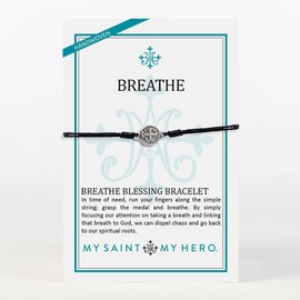 My Saint My Hero Breathe Bracelet - handwoven and includes silver plated benedictine cross medal at the center