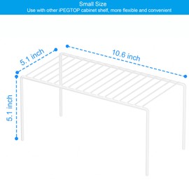 iPEGTOP Set of 4 Kitchen Cupboard Organiser Shelf, Small Size 10.6 x 5.1 Inch Freezer Cabinet Organization Storage Shelf Wire Rack, Steel Metal Shelves for Fridge Pantries Countertops Utensils -White