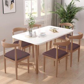 Alishomtll Leather Dining Chair Covers Set of 4/6 PU Chair Seat Slipcovers Waterproof Chair Covers Removable Seat Covers with Fixing Buckle for Dining Room Kitchen Garden Office (Brown, 4pcs)