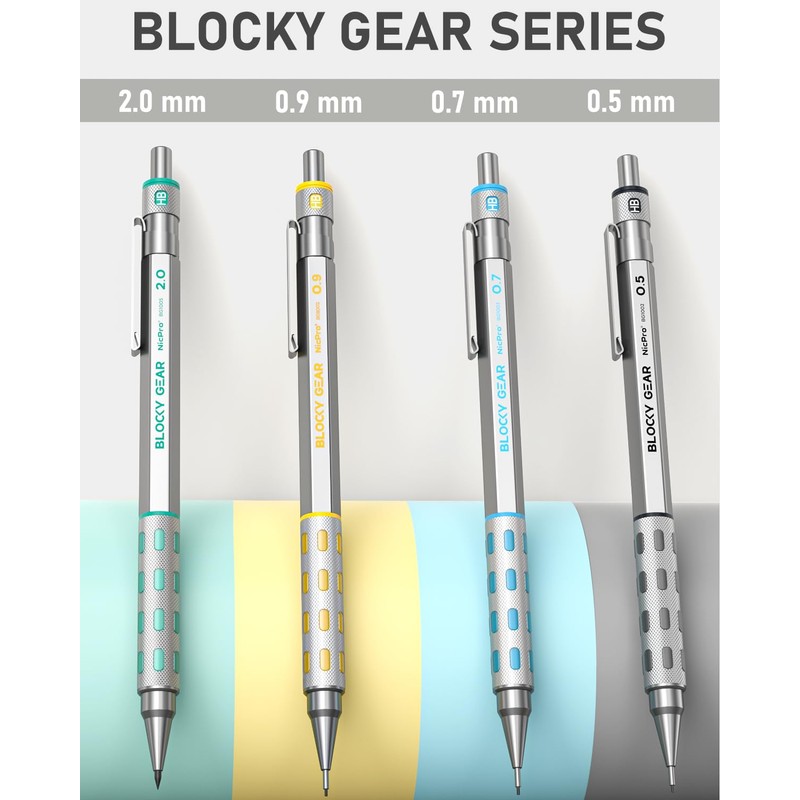 Nicpro Blocky Gear Metal Mechanical Pencil Set with Leather Case,
