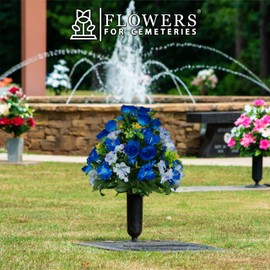 Sympathy Silks Artificial Cemetery Flowers - Gravesite Flowers - Blue Roses and Hydrangeas