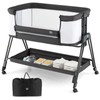 BABY JOY Bassinet Bedside Sleeper, Easy Folding Crib w/All-Side Mesh,