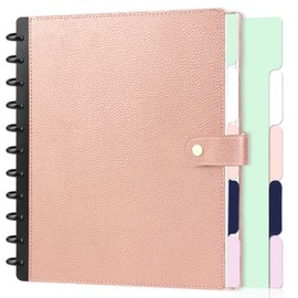 SKLENICE PU Leather Discbound Notebook 8.5" x 11" Disc Bound Planner Supplies with Discs 5 Tab Note Dividers & 60 Pages Wide Ruled Disc Planner for Work Travel Note Taking (Letter Size,Rose Gold)