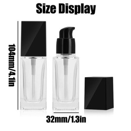 OHEETU 2Pcs 30ML/1oz Empty Square Clear Glass Lotion Pump Bottles with Black Pump Head Refillable Sample Emulsion Cream Foundation Cosmetics Makeup Storage Containers Dispenser Vials