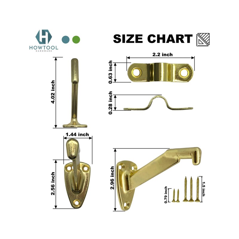 Handrail Bracket Extended Neck Design Brass, 2 Pack | HOWTOOL