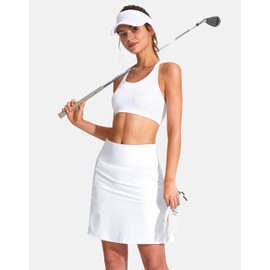 SANTINY 19" Golf Skorts Skirts for Women Zipper Pockets Knee Length Skort Women's High Waist Athletic Tennis Skirt (A White_XS)