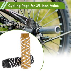 Partuto 4 Pcs Aluminum Alloy Anti-Skid Bike Pegs 100mm Length Wave Texture Bicycle Backseats Stands Cycling Foot Pegs 3/8 Inch Axles Black Gold Tone