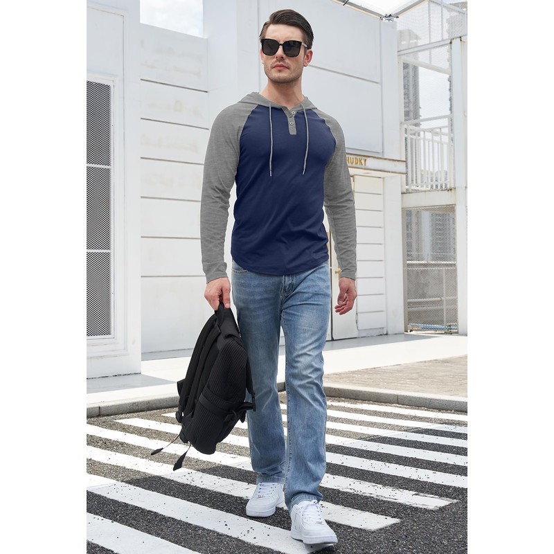 KUYIGO Mens Long Sleeve Hoodies Casual Athletic Workout Color Block