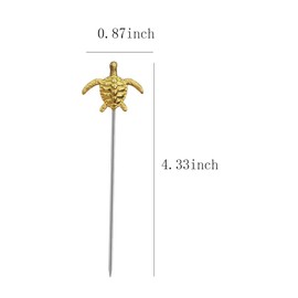 LB-LAIBA Sea Turtle Cocktail Picks, Stainless Steel Fruits Picks for Mojitos Bloody Marys Olives Appetizers Sandwiches Drink Bar Home Decor 8 pieces (Gold)