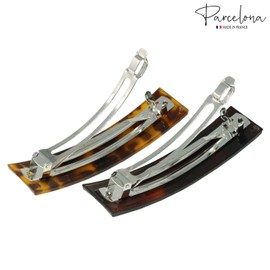 Parcelona French Rectangle Extra Large Set of 2 Barrettes Hair Grip for Women and Girls for Thick Hair (Tortoise Shell Brown and Savana)