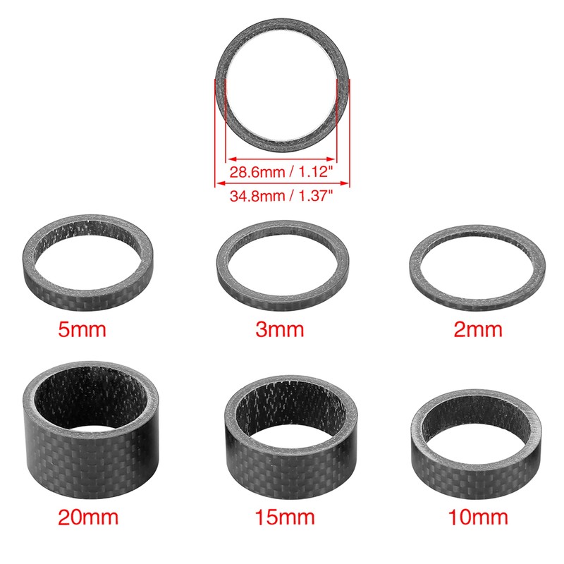 X AUTOHAUX 6pcs Headset Spacer Matte Black Carbon Fiber Handlebar