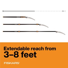 Fiskars Telescopic Pole Pruner (Extends from 3-feet to 8-feet), Hand Saw For Tree Cutting with 12-Inch Double-Grind Saw