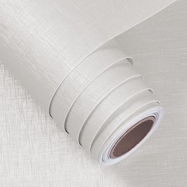FunStick Papel Tapiz de Tela de Hierba Blanca Crema Texturizado Pelar y Pegar Tela de Lino Autoadhesivo Rollo de Papel de Pared Removible Tela de Hierba Falsa Paredes Gabinetes 12"x200"