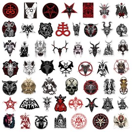 50 Pcs Satan Devil Demon Baphomet Pentagram Car Bumper Window Sticker Decal Motorcycle Stickers Laptop Bumper Skateboard Luggage Sticker for Truck Hardhat Stickers (Satan)