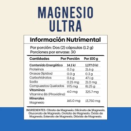 Pack 3 Magnesio Ultra Nutrientes Vidalabs México 60 Cápsulas Sabor Sin sabor