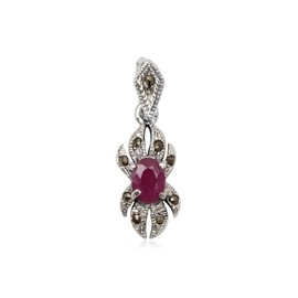 EYS JEWELRY® Women's Art Nouveau Necklace 27 x 9 mm Ruby Marcasite 925 Sterling Silver Red in Case Women's Necklace Pendant, Sterling Silver, Ruby