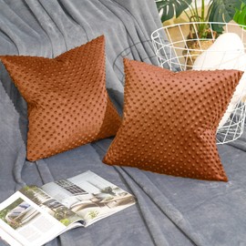 PHF Minky Dot Throw Pillow Cover 18"x 18", 2 Pack Soft Cozy Minky Bubble Real Velvet Cushion Cover, No Insert, Home Decorative Pillow Square Pillowcase Shell for Couch Sofa Bed, Caramel