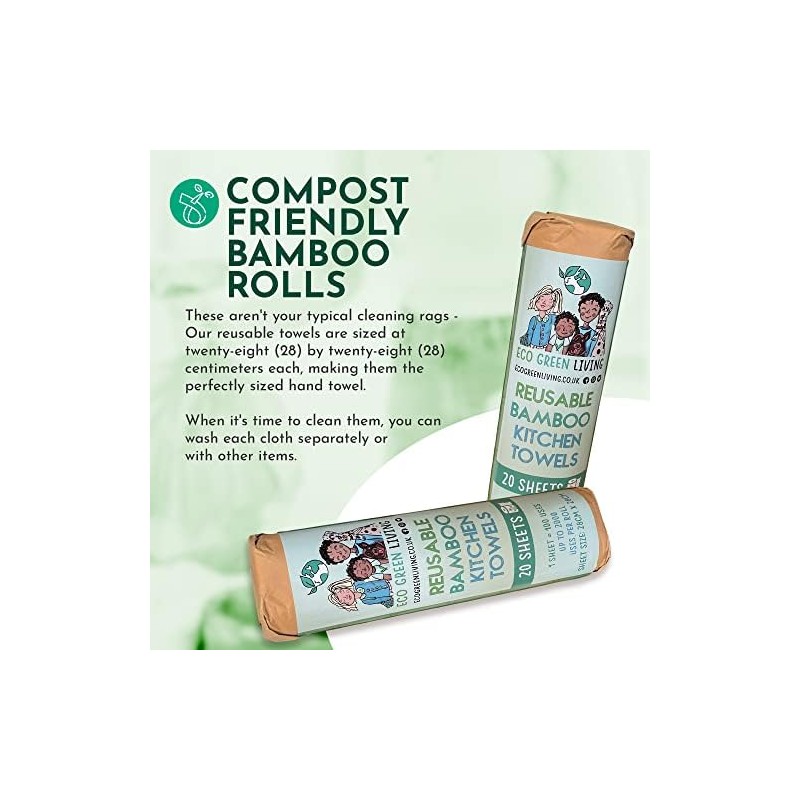 Reusable Paper Bamboo Towels for Kitchen, Up to 100 Uses