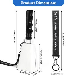 Cow Bells Noise Makers with Handle: Cowbells Hand Percussion for Sporting Events with Wrist Strap - 2pcs 8 Inch Large Loud Cheering Bell for Football Games Graduation (White)