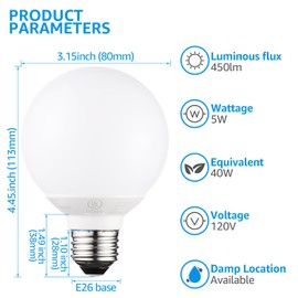 TORCHSTAR 12-Pack G25 LED Light Bulbs, 5W 40W Equivalent, Dimmable 450LM Globe Light Bulbs, 2700K Soft White, E26 Base Decorative Bulb, for Bathroom Vanity or Mirror, UL Listed