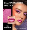 Glitter Metallic Lipstick Long Lasting,Rose Pink Creamy Lip Gloss for