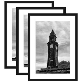Wiscet 20x28 Picture Frame Set of 3, Display Pictures 16x24 with Mat or 20 x 28 Poster Frame Without Mat, Wall Gallery Photo Frames, Black