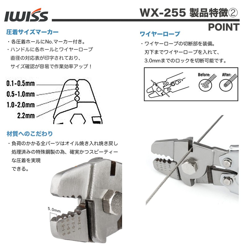 IWISS WX-255 Stainless Steel Wire Clamp Cutter, Wire Rope Cutter,
