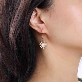 TseenYi Crystal Starburst Dangle Earrings Gold CZ Star Drop Earrings Vintage Northstar Dangle Earrings Round Opal Stone Drop Earrings Sparkling Star Hoop Earrings Jewellery for Women, Zinc, No