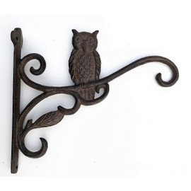 Spring life Cast Iron Ornate Owl Hanging Flower Basket Bracket Hook in 3 Colours (Brown)