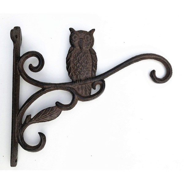 Spring life Cast Iron Ornate Owl Hanging Flower Basket Bracket