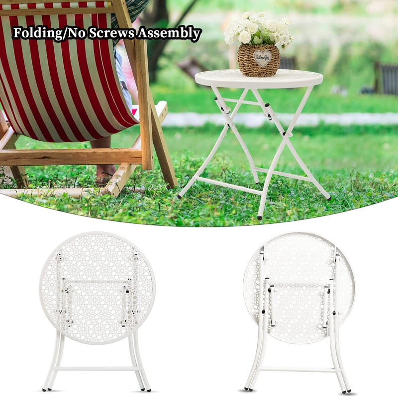 TeoKJ Folding Outdoor Side Tables, Anti Rust Small Patio Table