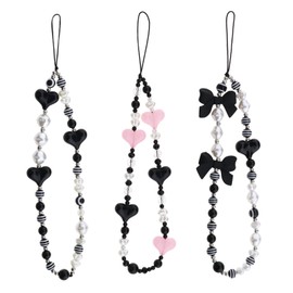 eMagTech 3Pcs Beaded Phone Lanyard Beaded Phone Charm Cell Phone String Strap Phone Bracelet Phone Decoration for Women Girls Lady 22cm