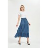 Tronjori Womens A Line Long Midi Denim Skirt Tired Pleated