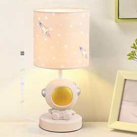 Lampwell Astronaut LED Table Lamp with USB Port DC5V,Light Brown Kids Table Lamp,Night Light for Kids Room,Nursery,Bedroom,Kitchen Counter,Gameroom,Φ5.91×H13.07IN,Hand-Made