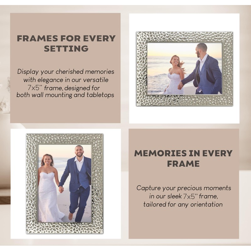 Photo Picture Frames 7 x 5, Silver, Pack of 3,