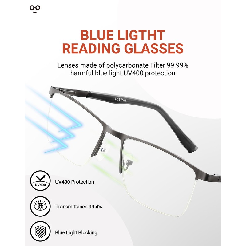 JOLISU 4 Pack Reading Glasses Men, Blue Light Blocking Computer