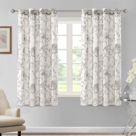 H.VERSAILTEX Boho Floral Linen Curtains, Semi Sheer Light Filtering Curtains, Drapes 63 Inch Length 2 Panels Set, Grommet Top Farmhouse Vintage Curtain, Print Pattern Treatments for Bedroom, Grey