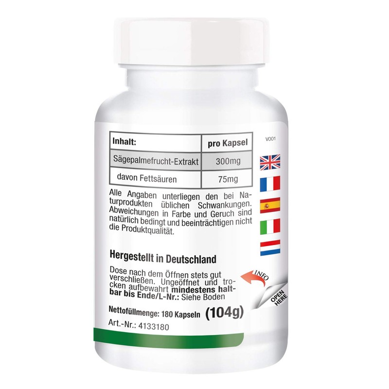Saw Palmetto Extract 300 mg - 180 Capsules - Vegan