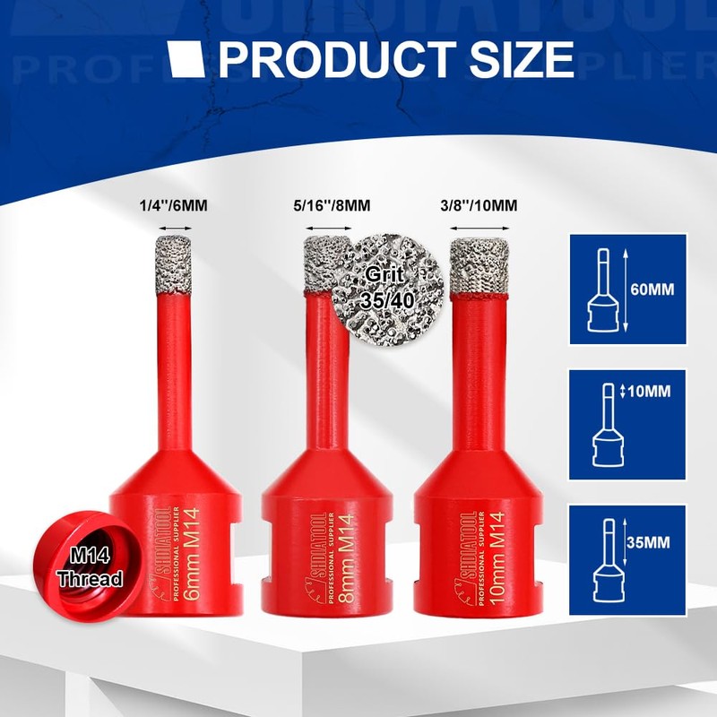 SHDIATOOL Diamond Drill Core Bit with M14 Connection Vacuum Brazed