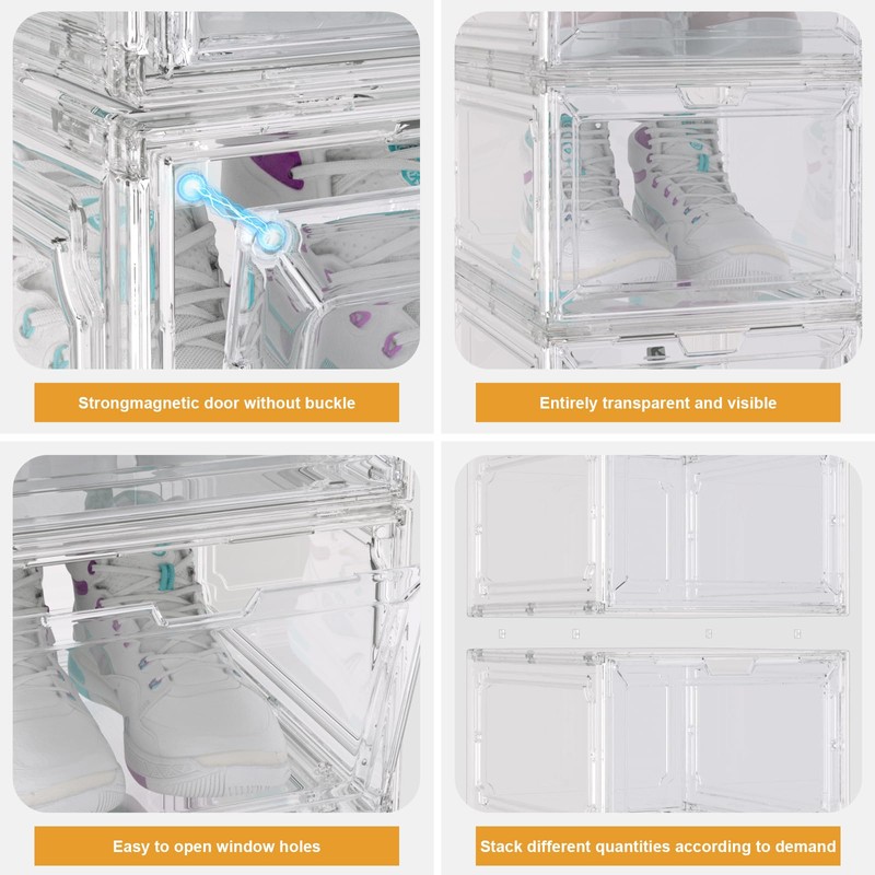 YAOBAI Shoe Box,Set of 6,Stackable Plastic Clear Shoe Box Organizer