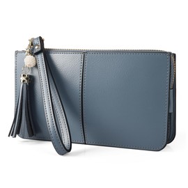 befen Genuine Leather Wristlet Clutch for Women Ultra-Slim Ladies Credit Card Holder Wallet Purses with RFID Protection (Air Force Blue)