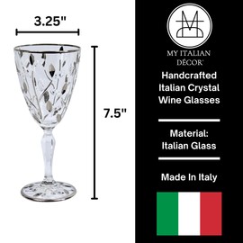 Luxury Italian Crystal Flowervine Wine Glasses, Platinum Color, Set of 2, 8 oz Glasses, Modern, Perfect for Red or White, Restaurant, Made In Italy