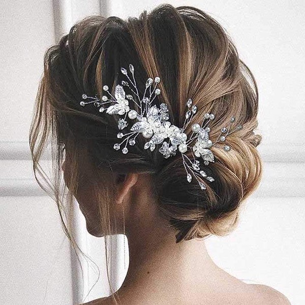 YBSHIN Peineta para novia de boda de plata con perlas de cristal y diamantes de imitación para el pelo, accesorios decorativos para el cabello para mujeres y niñas