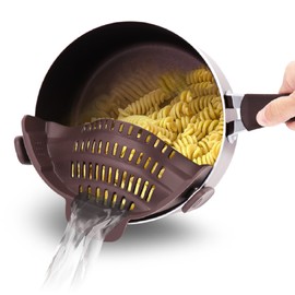 NutriChef Silicone Clip-on Strainer - Hands-Free Heat Resistant Drainer, Goods for All Kinds of Pots, Pans, and Bowls (Works with Models: NCCW14SBR & NCCW20SBR), Brown - NutriChef NCCW14SBRSDRA