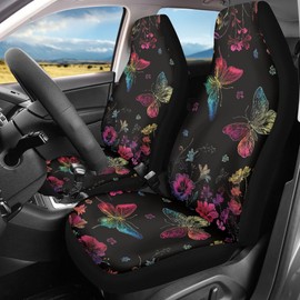Quelytytrip Colorful Butterfly Floral Print Car Seat Cover for Women,Saddle Blanket Seat Covers Front Seat Protector,Universal Fit