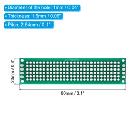 PATIKIL 8 x 2 cm Double Sided PCB Board, 20 Pcs 1.6 mm Thickness Prototype Kit, PCB Circuit Board FR-4 Perfboard for DIY Soldering Electronic Experiments, Green