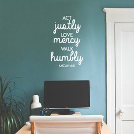 Vinyl Wall Art Decal - Act Justly Love Mercy Walk Humbly - Micah 6:8-26.5" x 17" - Cute Religious Bible Verse Quote Sticker for Bedroom Living Room Kids Room Daycare Playroom Church Decor (White)